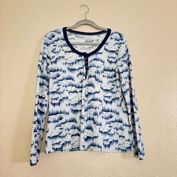 Spyder Thermal Waffle Knit Henley Long Sleeve Sleep Shirt - Picture 1 of 5